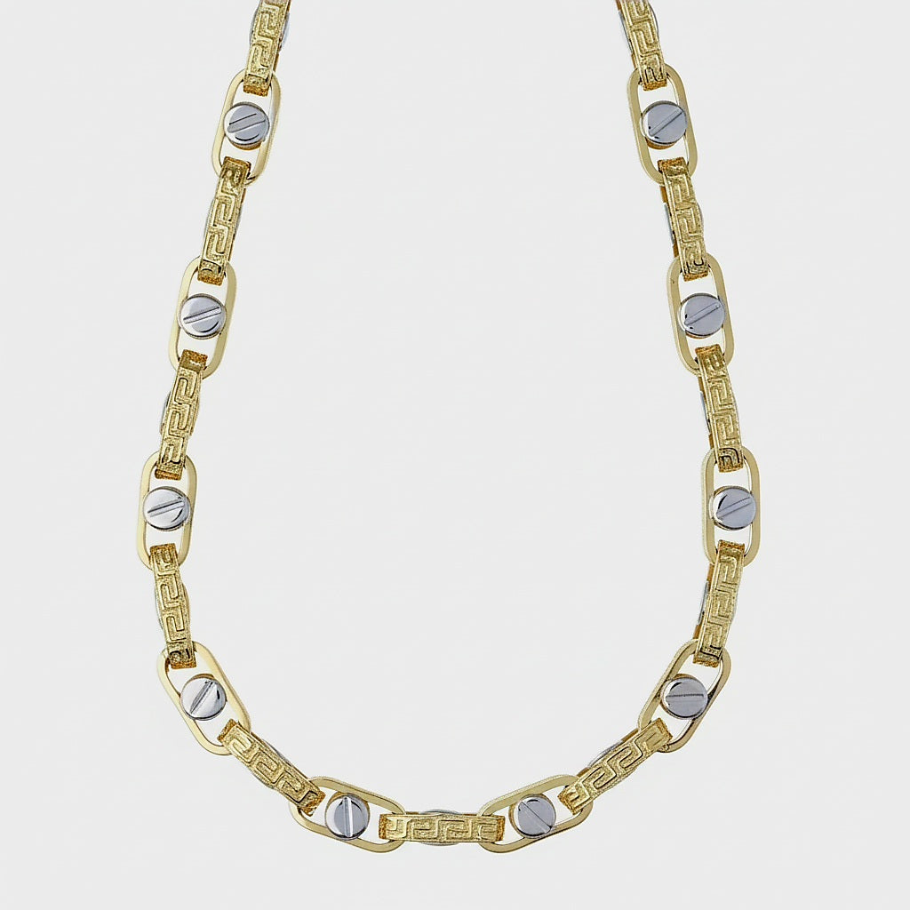 Collana uomo tubolare bicolore con la greca oro 18kt