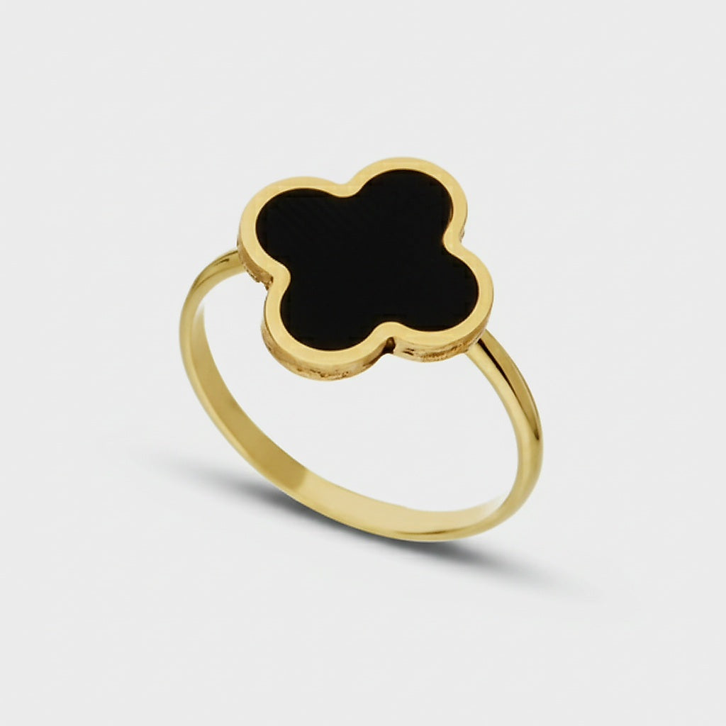 Anello donna quadrifoglio nero oro 18kt