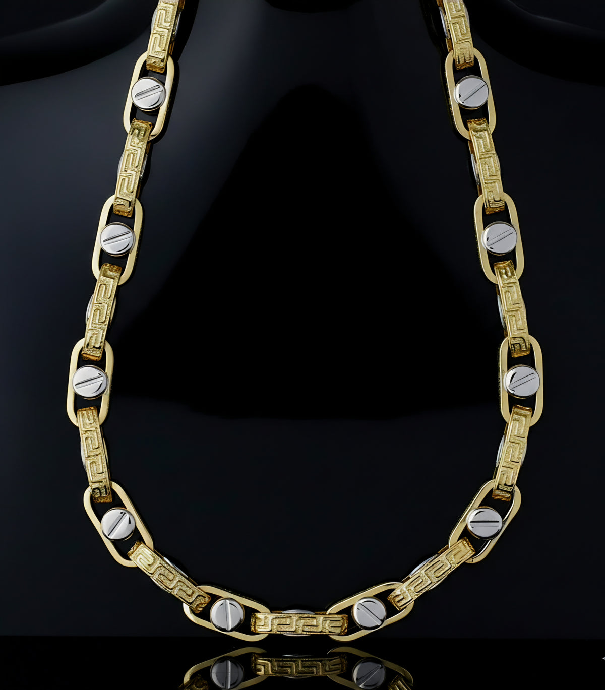 Collana uomo tubolare bicolore con la greca oro 18kt